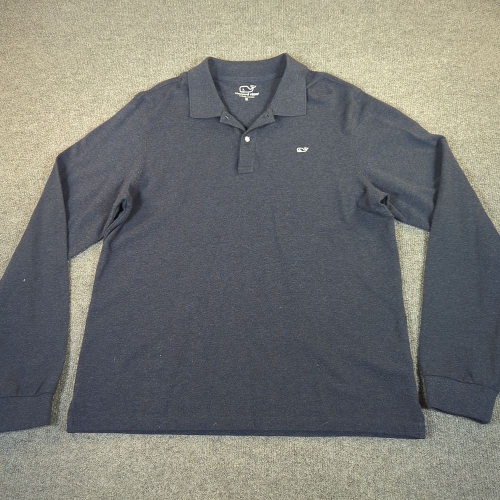 Vineyard‎ Vines Mens XL Long Sleeve Polo Shirt Navy Blue Heather Cotton #2680